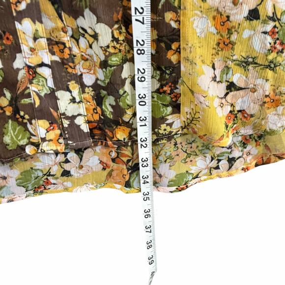 Fig And Flower Sheer Tunic Blouse XL Brown Yellow Floral Button Down Boho - Picture 8 of 14